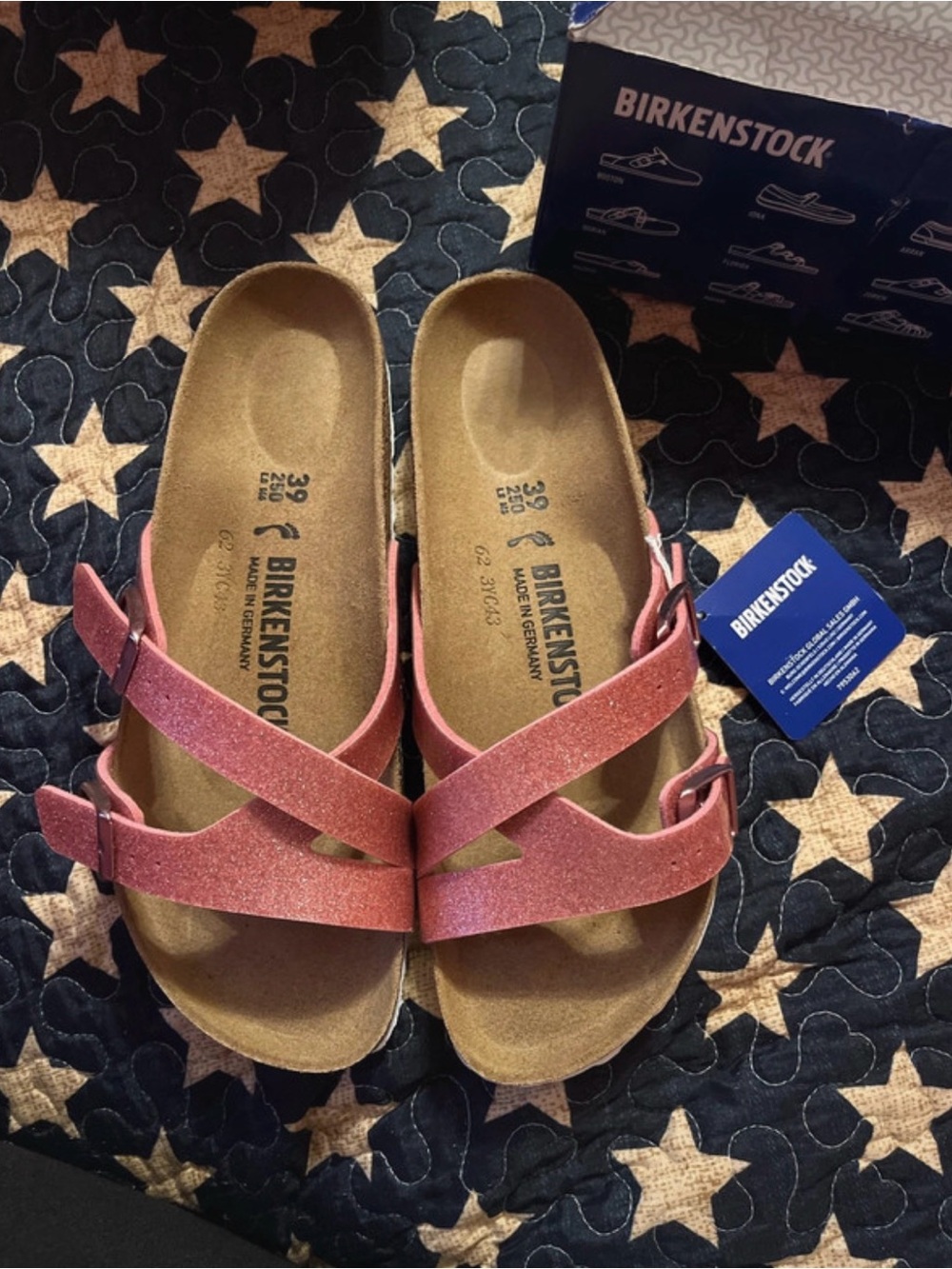 Birkenstock Women’s Sparkly Pink Cross-Strap Sandals